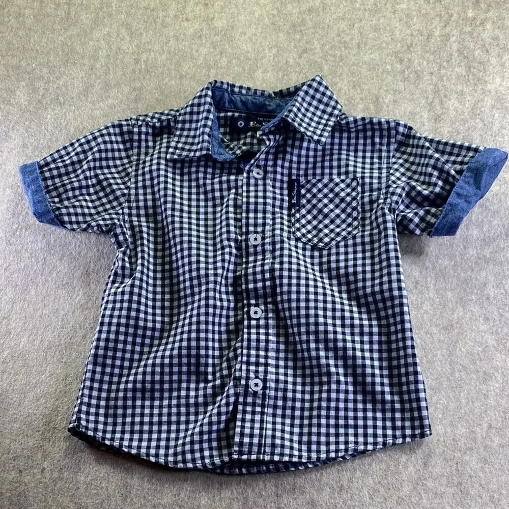 Ben Sherman Kids Gingham Button Down Shirt - Black and White Size 24 months